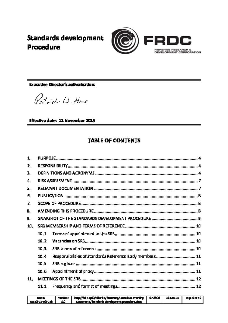 FRDC Standards Development Procedure 2015