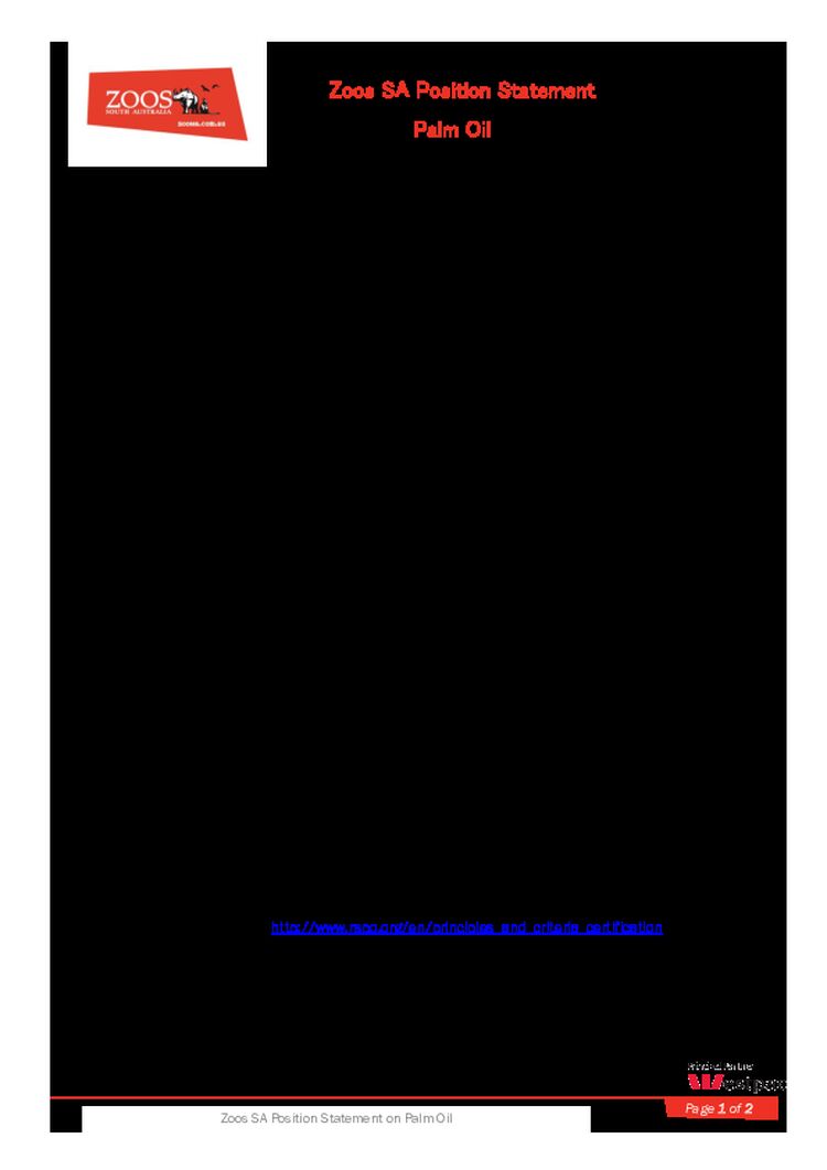 Zoos SA Position Statement on Palm Oil