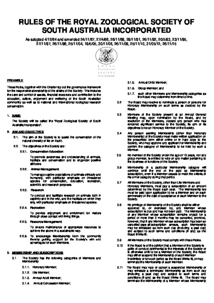 Rules of the Royal Zoological Society of South Australia