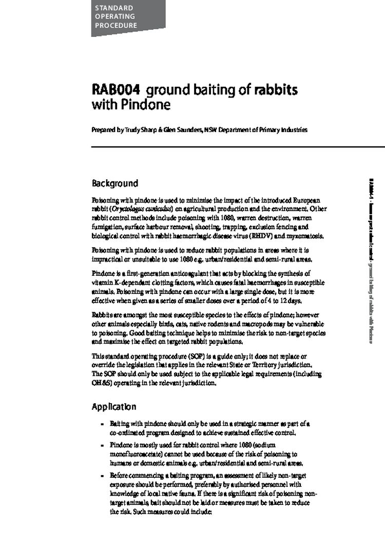 RAB004 ground baiting of rabbits with Pindone