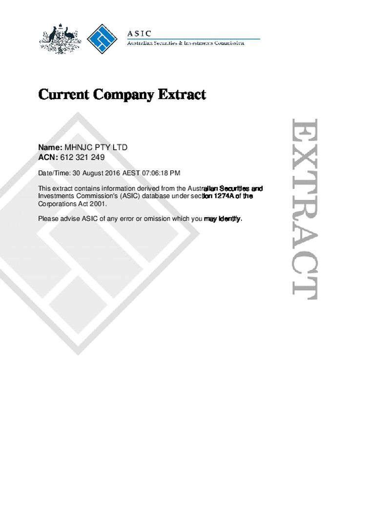 ASIC Company Extract - MHNJC Pty Ltd