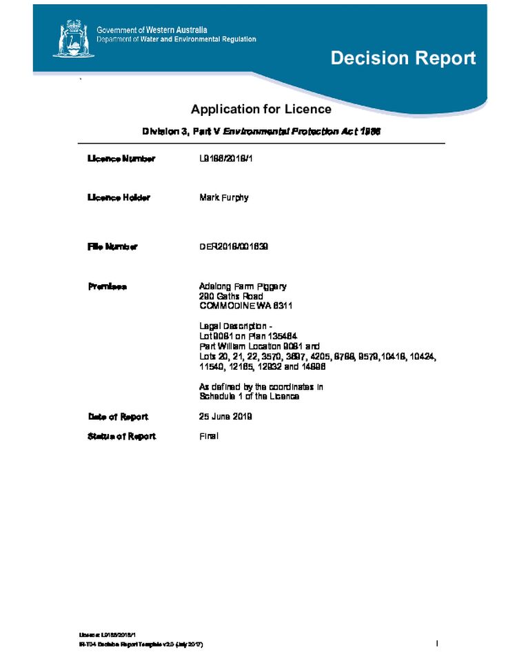 Adelong Piggery-Application For Licence L9186/2018/1