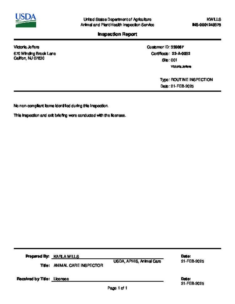 Inspection Report Victoria Jeffers (Anjou Bengals)