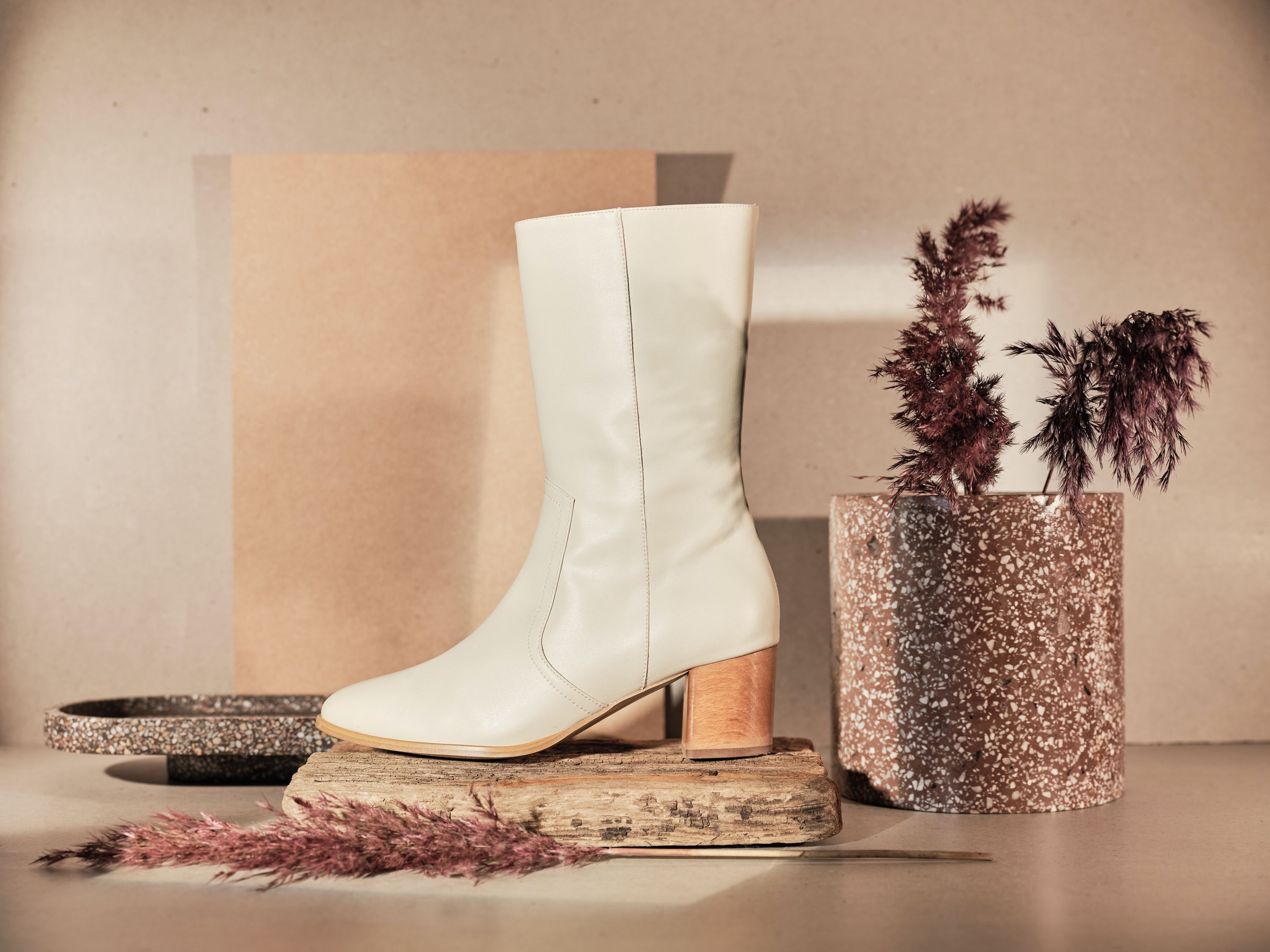 white vegan leather ethical boots