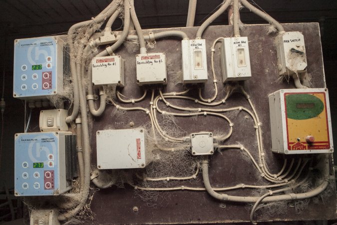 Control panel on wall of farrowing shed