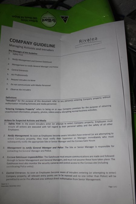 Company document: 'Managing activists and intruders'