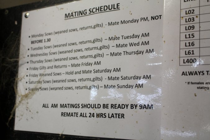 Mating schedule sign