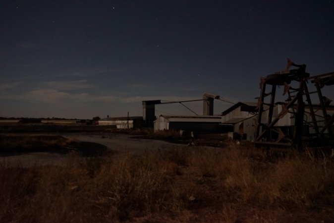 Piggery sheds outside at night