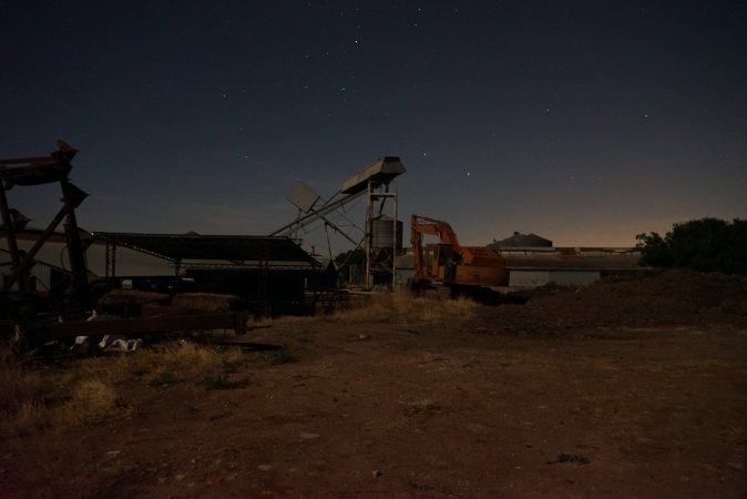 Piggery sheds outside at night