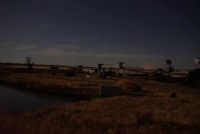 Piggery sheds outside at night