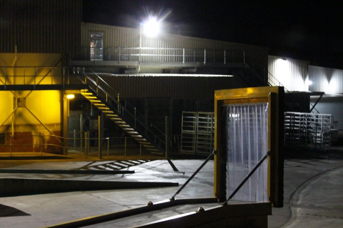 Corowa slaughterhouse outside at night
