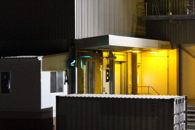 Corowa slaughterhouse outside at night