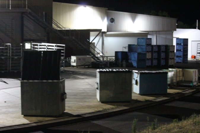 Corowa slaughterhouse outside at night