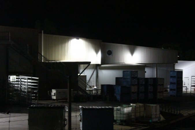 Corowa slaughterhouse outside at night