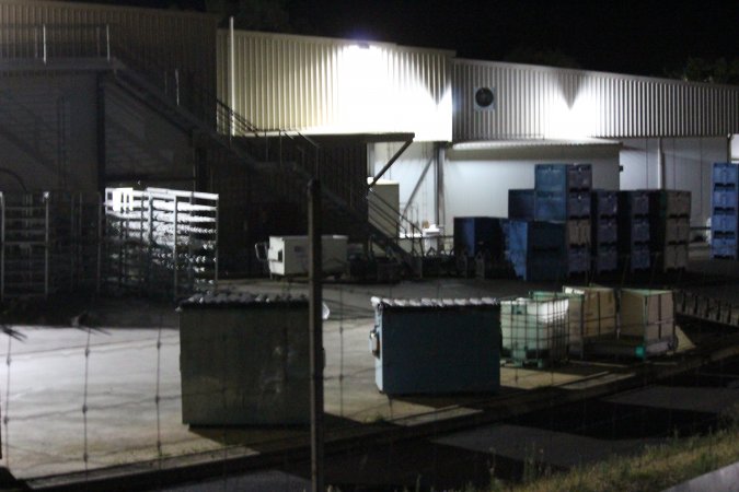 Corowa slaughterhouse outside at night