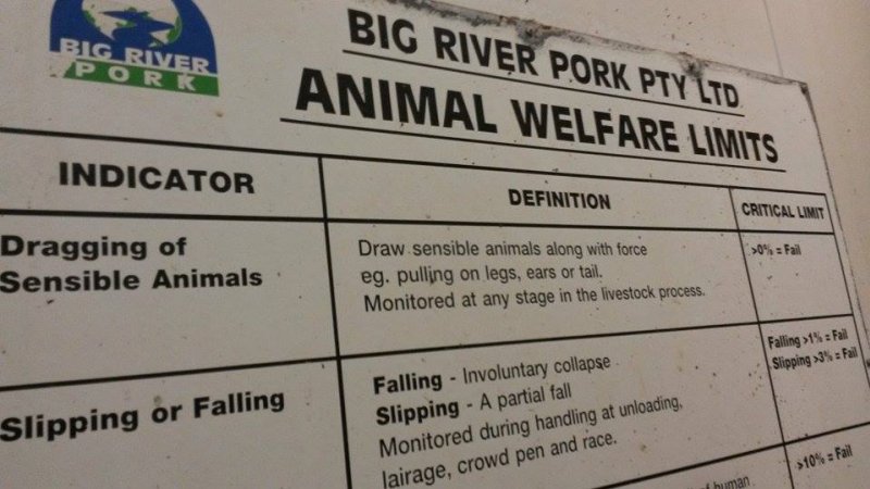 Big River Pork Animal Welfare Limits sign