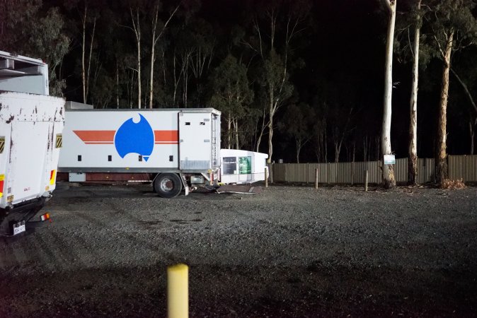 Trucks parked at east side of hatchery