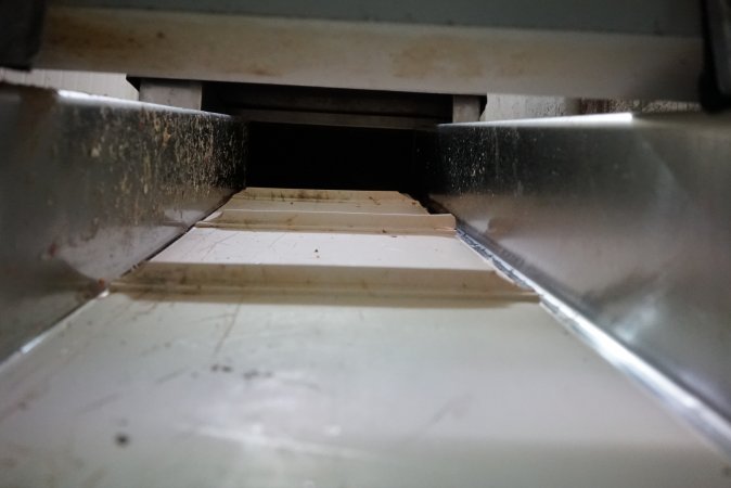 Conveyor belt leading into macerator