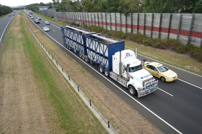 Empty cattle truck on highway