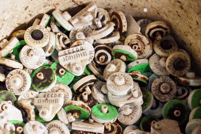 Ear tags taken from slaughtered cows