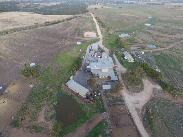 Aerial drone view of slaughterhouse