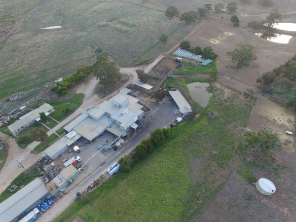 Aerial drone view of slaughterhouse