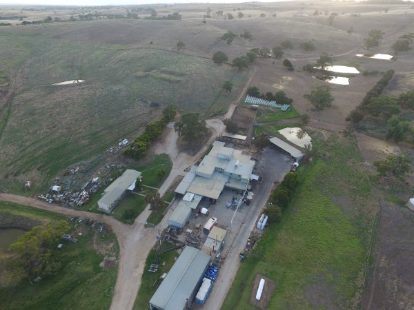 Aerial drone view of slaughterhouse