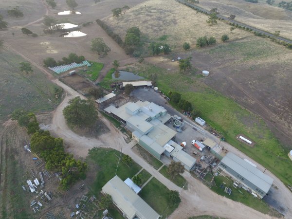 Aerial drone view of slaughterhouse