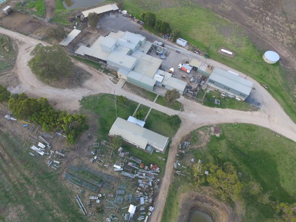 Aerial drone view of slaughterhouse