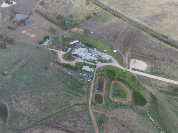 Aerial drone view of slaughterhouse