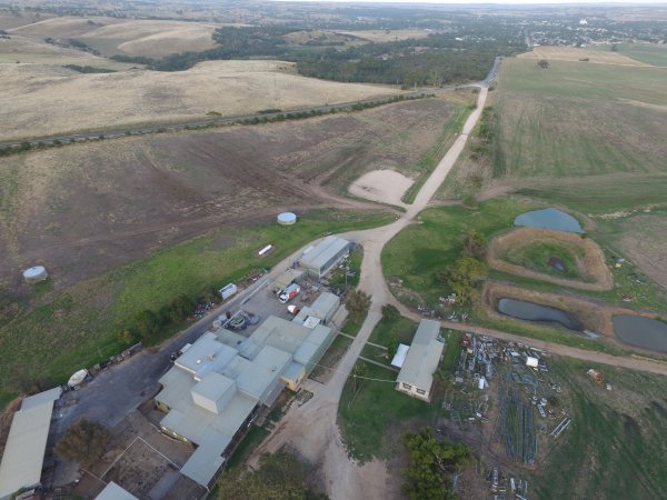 Aerial drone view of slaughterhouse