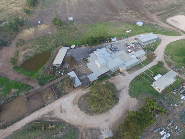 Aerial drone view of slaughterhouse