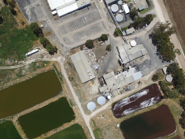 Aerial drone view of slaughterhouse