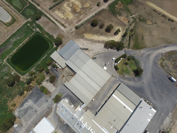 Aerial drone view of slaughterhouse