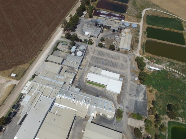 Aerial drone view of slaughterhouse