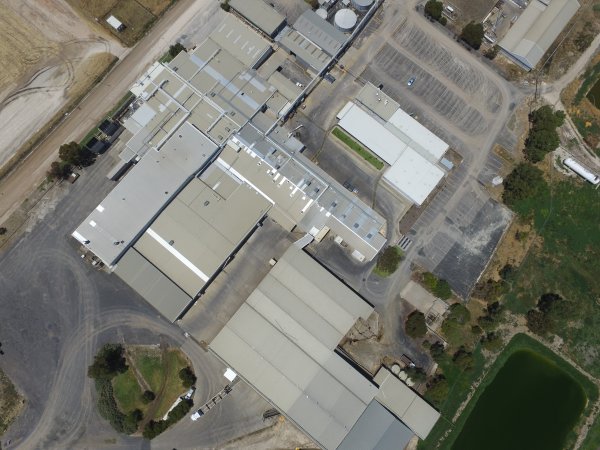 Aerial drone view of slaughterhouse