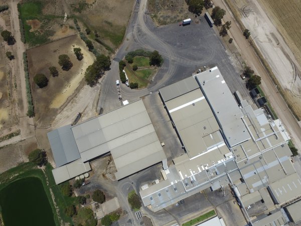 Aerial drone view of slaughterhouse