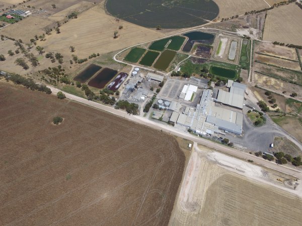 Aerial drone view of slaughterhouse