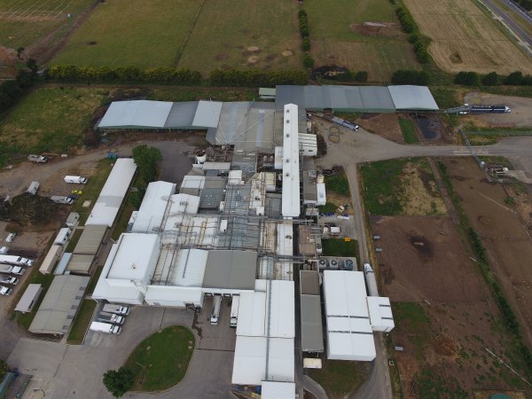 Aerial drone view of slaughterhouse