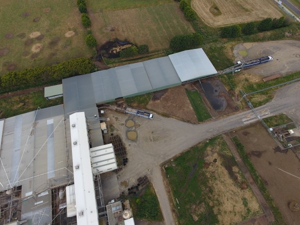 Aerial drone view of slaughterhouse