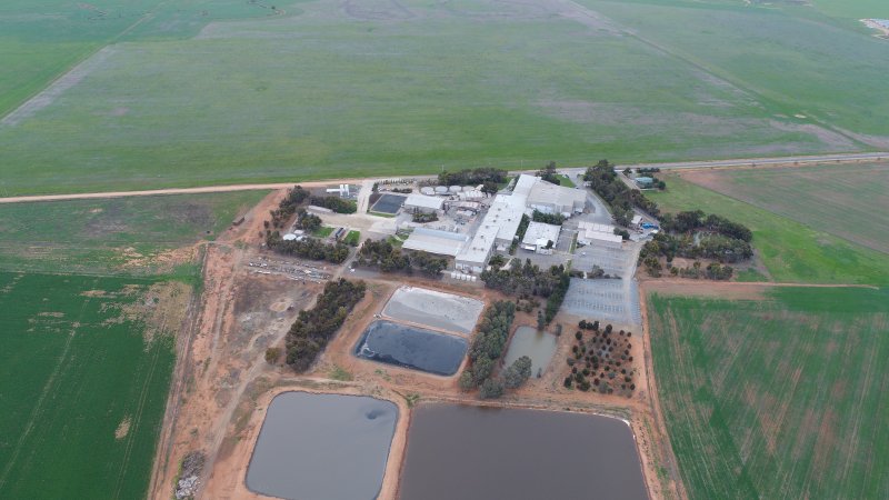 Aerial drone view of slaughterhouse