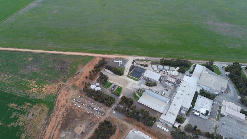 Aerial drone view of slaughterhouse