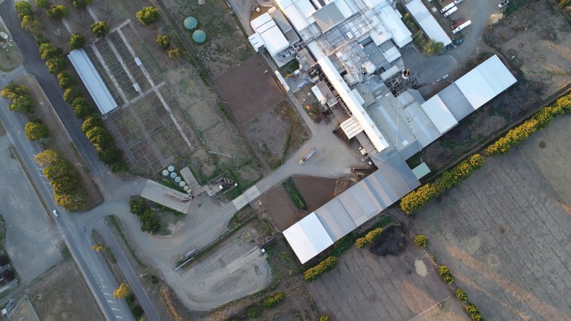 Aerial drone view of slaughterhouse