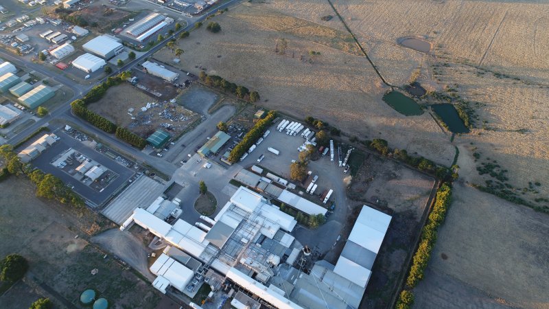 Aerial drone view of slaughterhouse