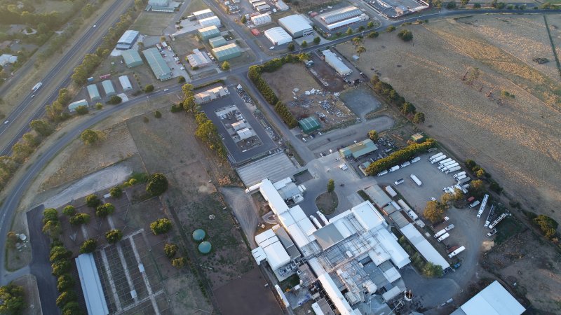 Aerial drone view of slaughterhouse