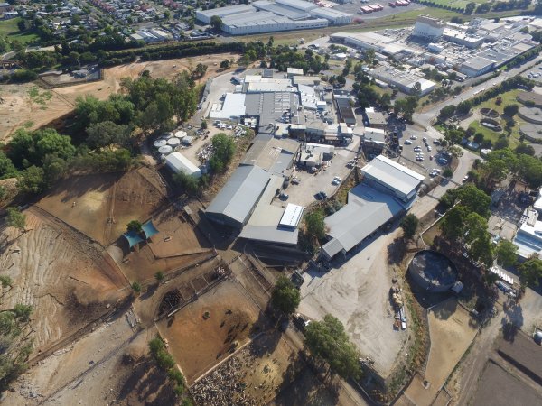 Aerial drone view of slaughterhouse