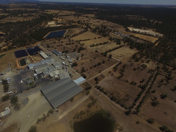 Aerial drone view of slaughterhouse