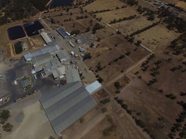 Aerial drone view of slaughterhouse