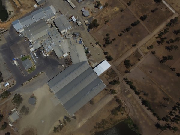 Aerial drone view of slaughterhouse