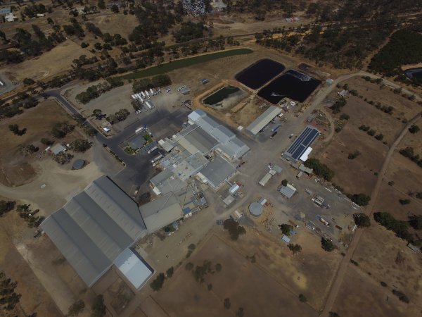 Aerial drone view of slaughterhouse